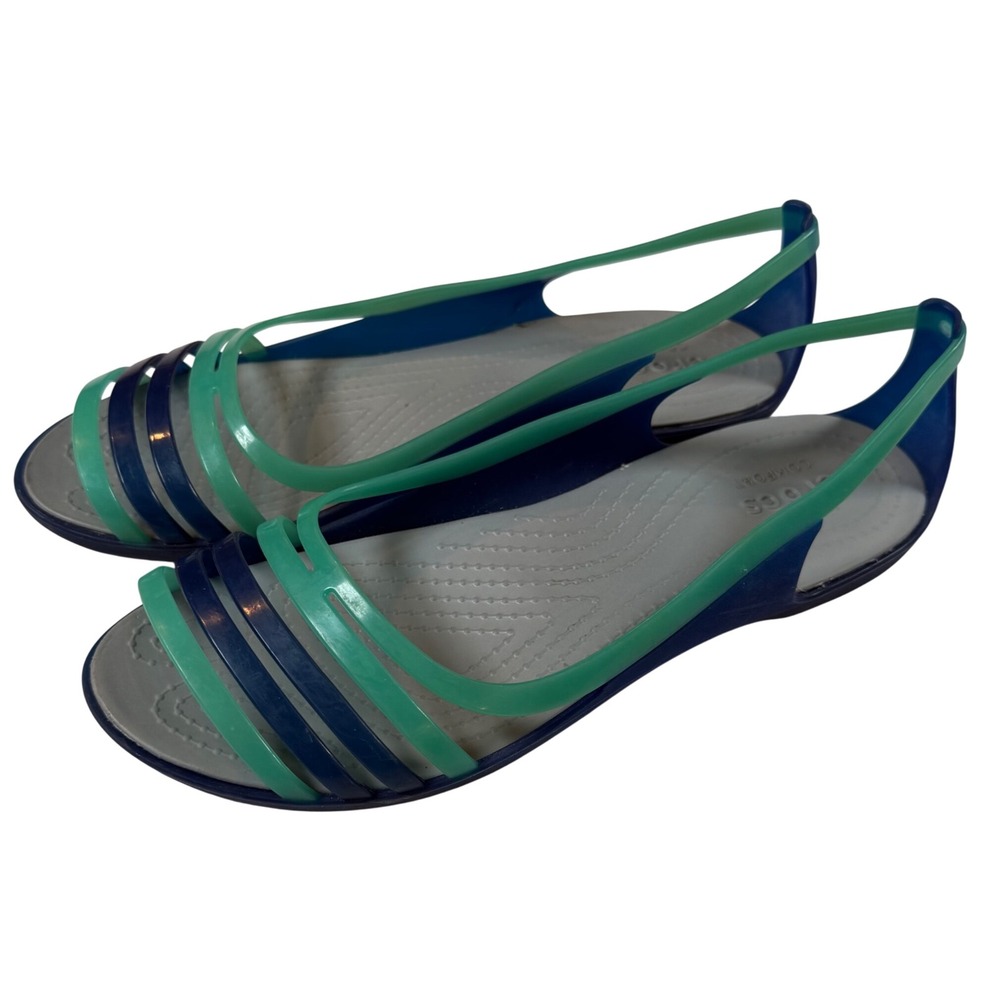 Crocs Isabella Jelly Flat Sandals Blue Teal Strappy Huarache Womens 9